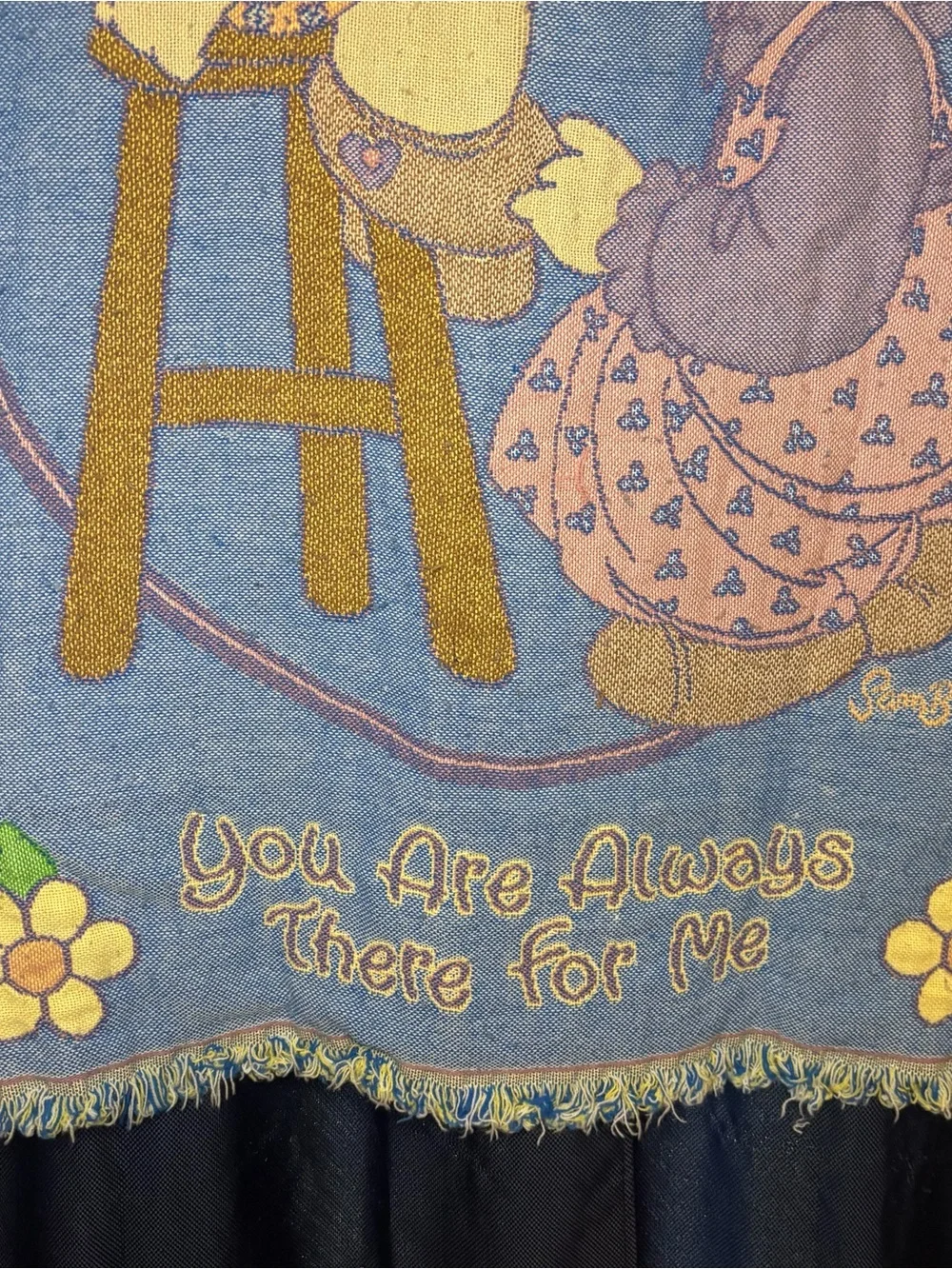 VTG 1999 Precious Moments Woven Tapestry Throw Blanket Northwest USA Mom Child